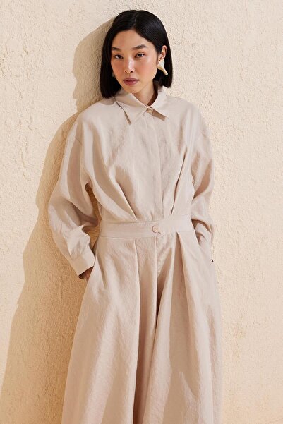 KADRİYE BAŞTÜRK Jewel Colored Pleated Long Bell Dress