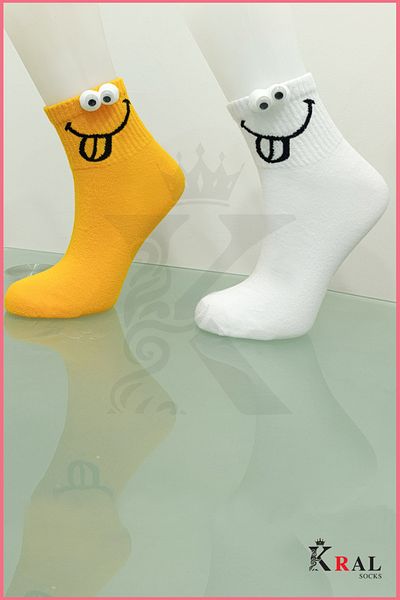KRAL SOCKS Унисекс (2 чифта) Комплект цветни памучни чорапи с подвижни очи, устойчиви на пот