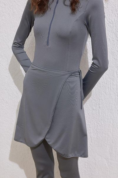KADRİYE BAŞTÜRK Gray Hijab Swimsuit - Connectable Skirt