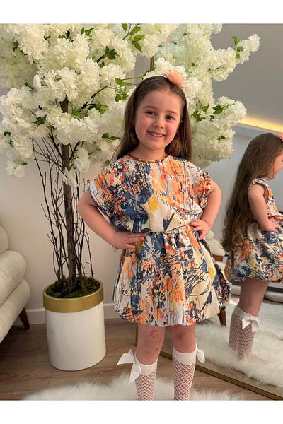 GÖKJOY BUTİK 3 Pieces Summer Colors Dreamy Linen Girl's Skirt Suit