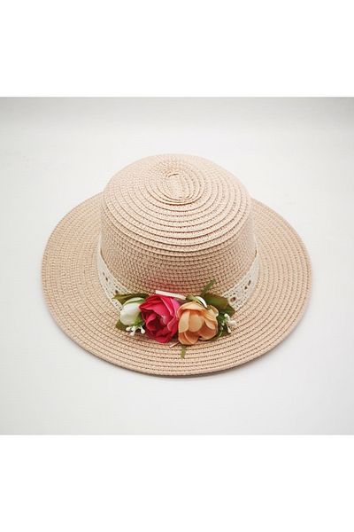 By Piera Girl's Floral Lace Straw Hat 8780