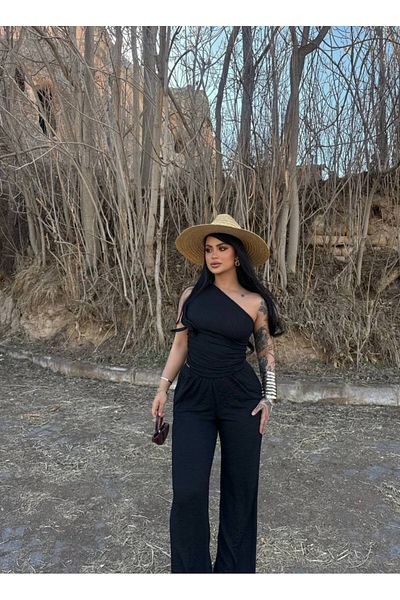 Butik Beyza One Shoulder Blouse Trousers Double Set