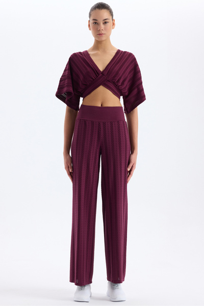COMEUP Jacquard Hole Patterned Shorts and Trousers Plum