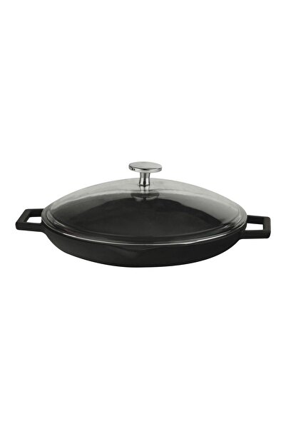 Lava Cast Round Frying Pan with Glass Lid Cast Iron Solid Double Handle Diame...
