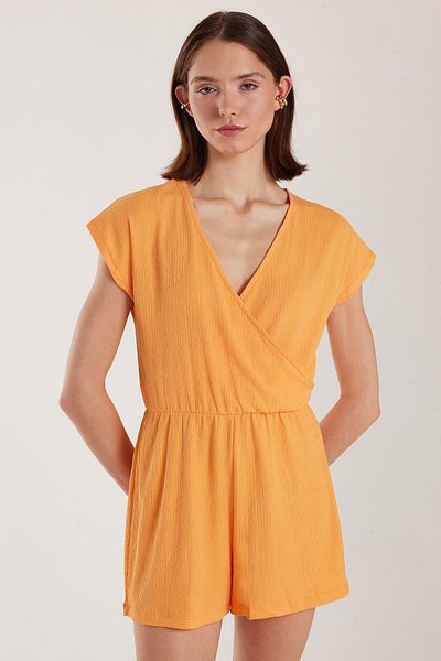 Tudors Women's Regular Fit Short Sleeve V-Neck Orange Jumpsuit