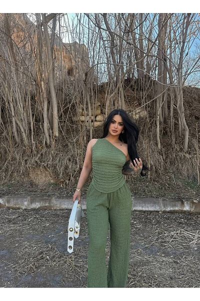 Butik Beyza One Shoulder Blouse Trousers Double Set