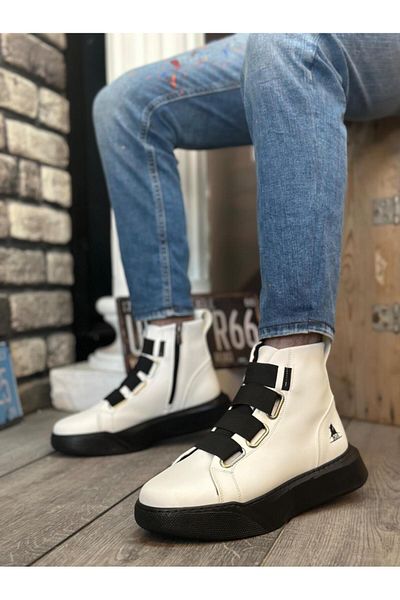 Byshoes BA0142 Banded Men's High Sole White Black Sports Boots