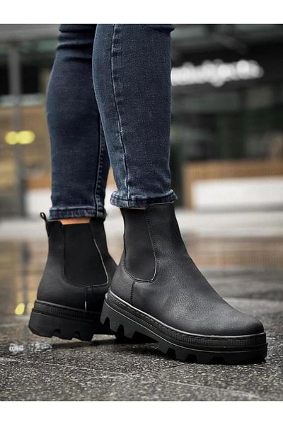 Byshoes Knack High Sole Chelsea Boots 113 Black (Black Sole)