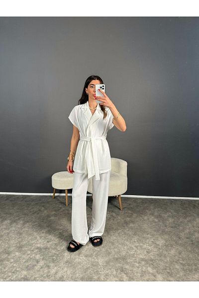 QİMYA BUTİK Miss Neşem Women's - Belted Aerobin Vest and Pants Set