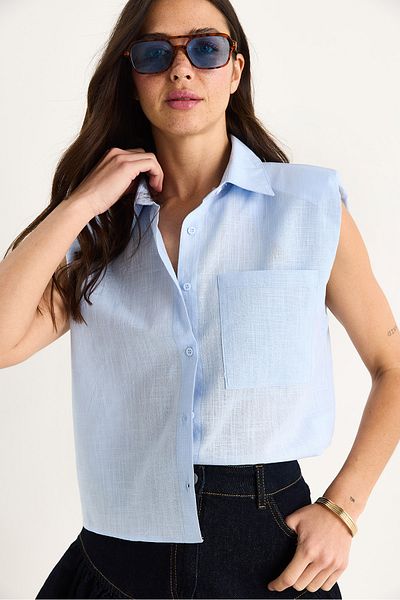 Bianco Lucci Women's Padded Thick Strap Linen Textured Cotton Shirt G28-4912 60283351