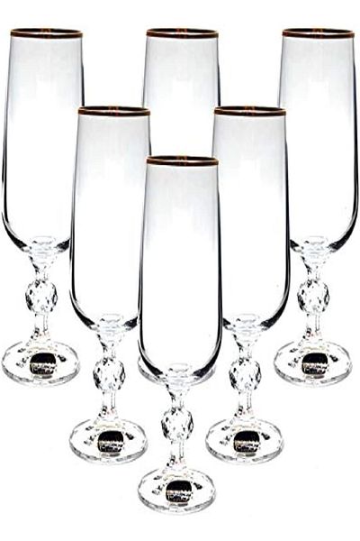 Bohemia Claudia Gold-Plated Champagne Flute – 180 ml Elegant Crystal Glass