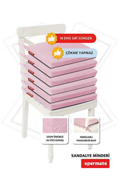 XPERMATE 6-панельна подушка для стільця на блискавці Водовідштовхувальна тканина 40x40 см Губчаста подушка для стільця на шнурках Рожева