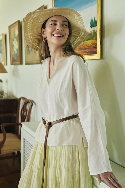 KADRİYE BAŞTÜRK Open Collar Linen Shirt Ecru