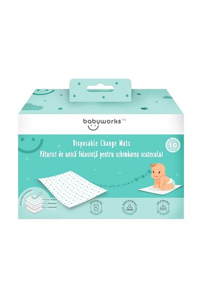 Baby Works Aleze de unica folosinta pentru schimbarea scutecului Baby Works 46x68 cm, 10 bucati