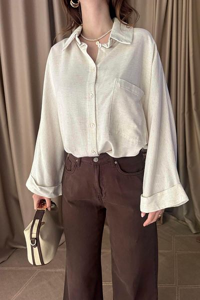 lizge giyim Bat Sleeve Single Pocket Blouse