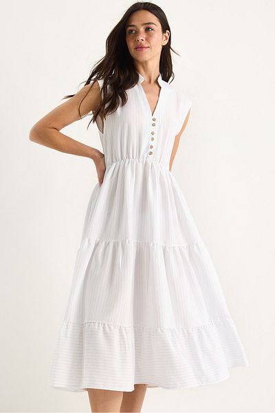 Bianco Lucci Rochie modal de vară cu volan, cu talie elastică, în dungi 7009 60283385