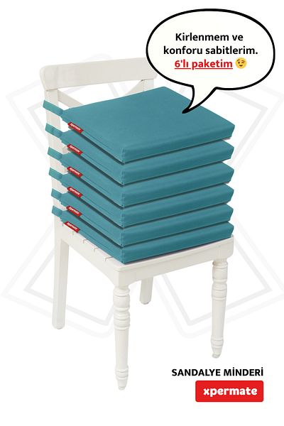 XPERMATE وسادة كرسي مكونة من 6 قطع بسحاب قماش طارد للماء مقاس 40 × 40 سم وسادة كرسي إسفنجية مربوطة باللون الأخضر
