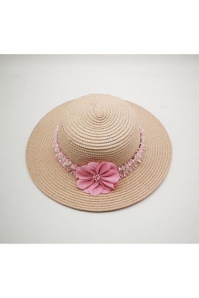 By Piera Girl's Floral Pink Straw Hat 8779