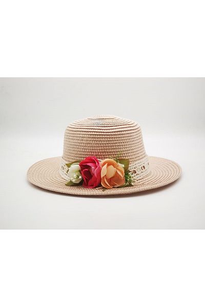 By Piera Girl's Floral Lace Straw Hat 8780