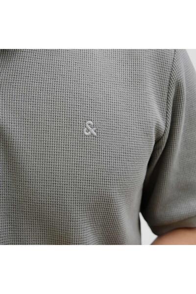 Jack & Jones Zipper Detailed Polo Collar Gray Men's T-Shirt-12279177