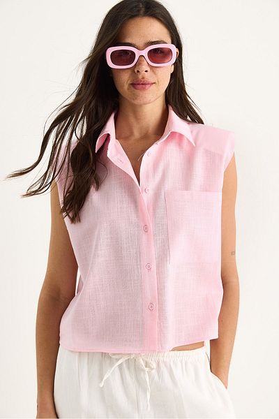 Bianco Lucci Women's Padded Thick Strap Linen Textured Cotton Shirt G28-4912 60283351
