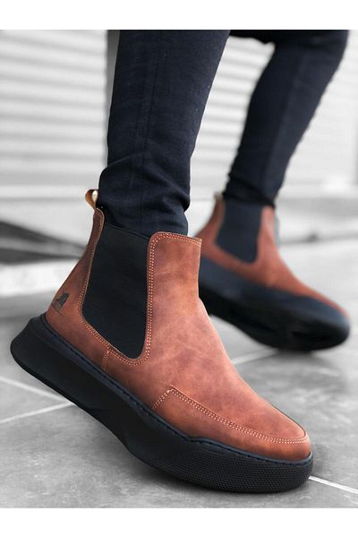 Byshoes BA0150 Laceless Strapped Men's High Sole Tan Sports Boots