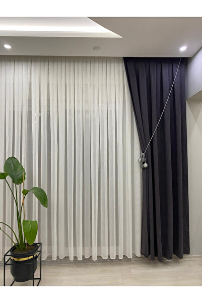 İNCİLİFE Navy Blue Color Velvety Island Background Curtain – 1/2.5 Medium Ple...