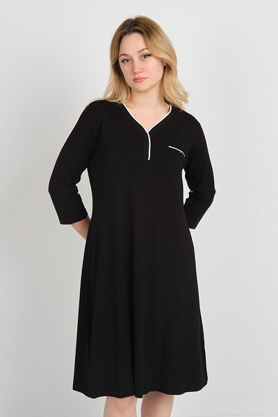 Sistas Women's V-Neck Ornamental Pocket Three Quarter Sleeve Dress 24444 Black