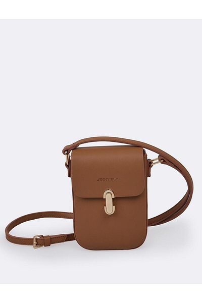Jimmy Key Tan Leather Look Strap Bag with Logo Detail
