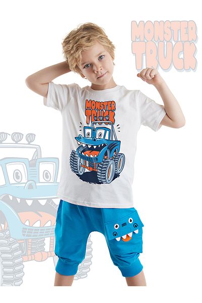 Denokids Set tricou de vară și pantaloni scurți Capri pentru băieți Monster Truck