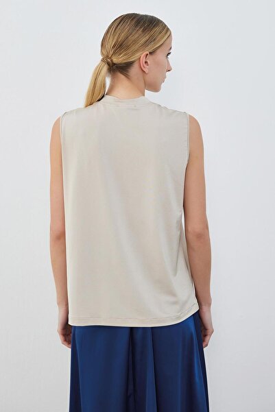 KADRİYE BAŞTÜRK Silk Knitted Teva Sleeveless Inner Blouse Beige