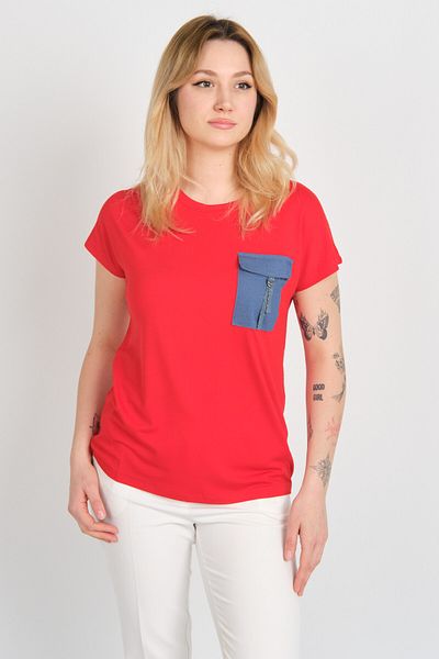 Sistas Women's Low Sleeve Single Pocket Detailed Crew Neck Blouse 24107 Red