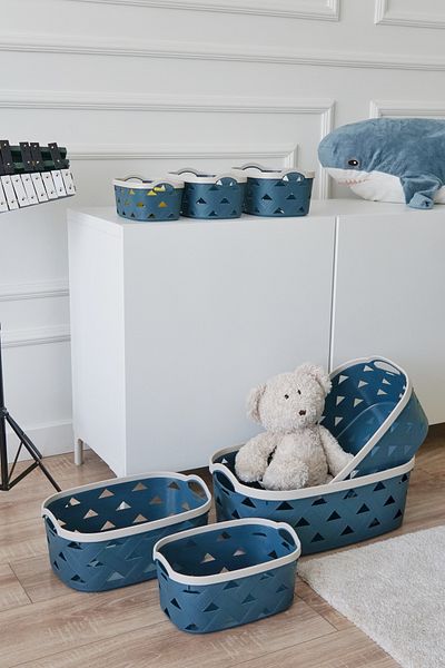 EVLE Set de coșuri de depozitare și organizare cu model din piele (7 bucăți), albastru