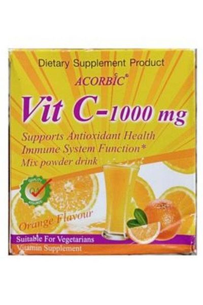 Acorbic Vitamin C 1000 mg Powder Drink - Immune Boost & Antioxidant Support, Orange Flavour