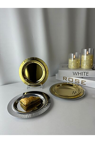 Moon Dizayn 2Lİ METAL SUNUM İKRAM TATLI TABAĞı KÜNEFE PASTA TABAĞI PASLANMAZ ÇELİK 2LI SET