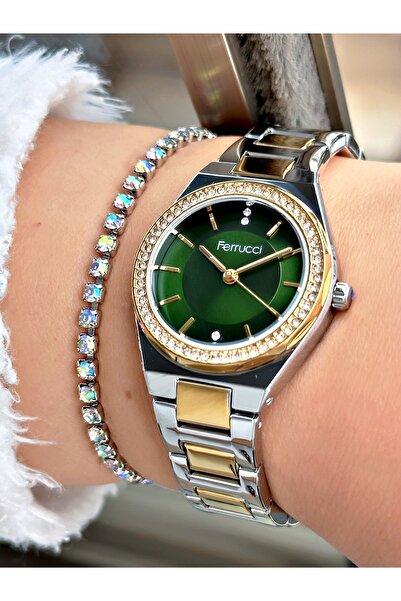 Ferrucci Altın Silver Renk Minimalist Taşlı Model Kadın Kol Saati + BİLEKLİK