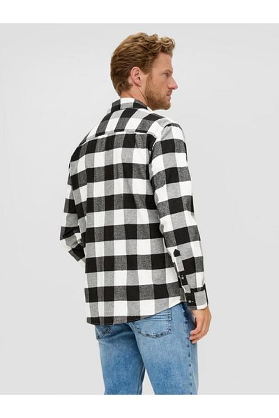 s.Oliver Men's shirt made of cotton blend with elastane, checkered print and Regular fit cut, White/Black, L