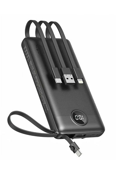 Veger 15000mAh Power Bank with 4 Built-in Cables Compatible with All Devices Black