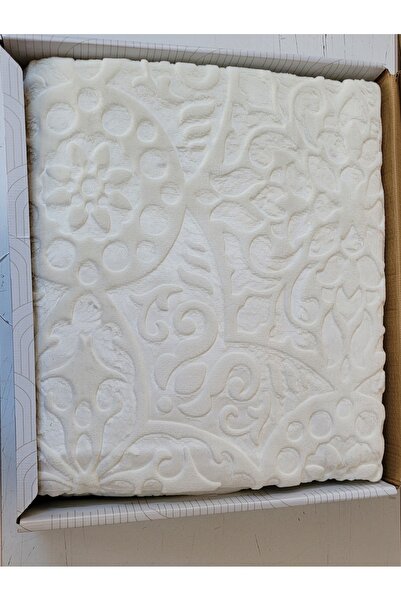 Merinos Elegance Double Blanket Leaf Patterned - Bone