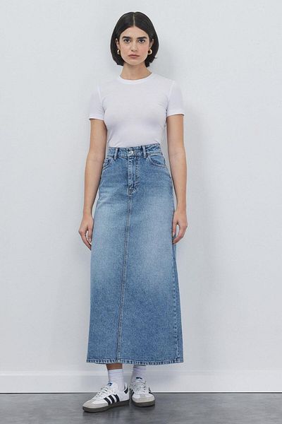 KADRİYE BAŞTÜRK Washable Denim Pencil Skirt Light Blue