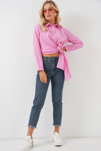 leyla sanat sanata yeni bir bakış açısı Leyla Sanat Sanata a New Perspective Tie-Up Long Sleeve Shirt 20325 - Pink