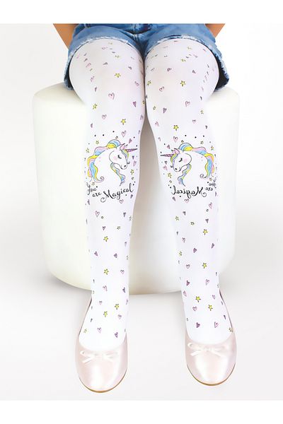 Denokids Unicorn Girl's White Pantyhose Mousse Socks