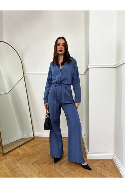 QİMYA BUTİK MAGARDE Women's Oversize Linen Set - Pleated Tunic and Loose Trousers