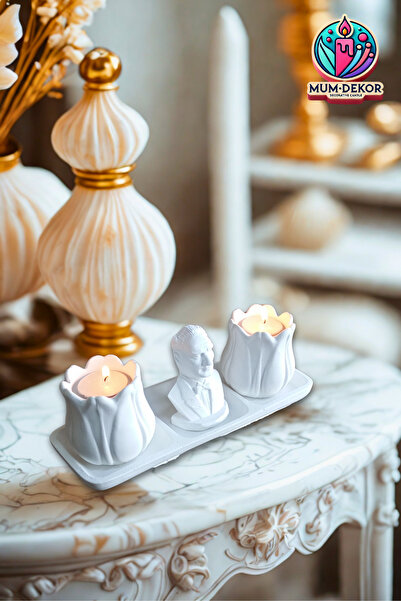 EMG DEKOR M.kemal Atatürk Büstlü Dekoratif Tealıght Mumluk Seti