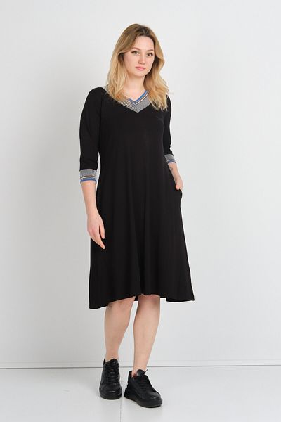 Sistas Women's V-Neck Half Sleeve Butterfly Embroidered Double Pocket Dress 24426 Black