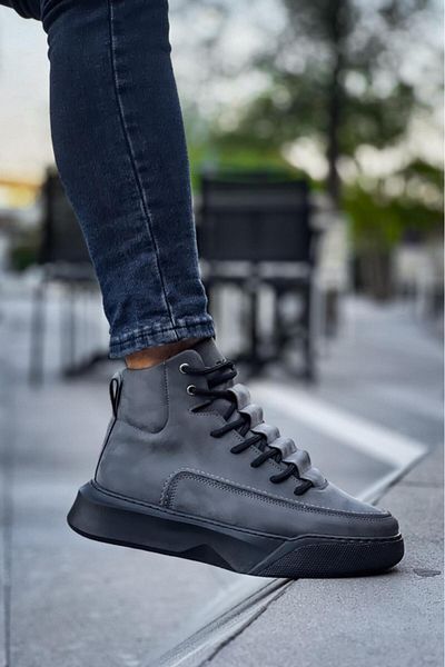 Byshoes BA0321 Hidden Lace Men's High Sole Smoked Sports Boots