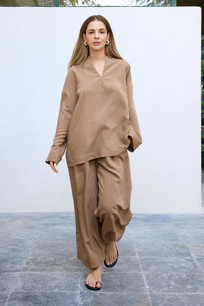 KADRİYE BAŞTÜRK Dory Modal Blouse Trousers Suit Camel