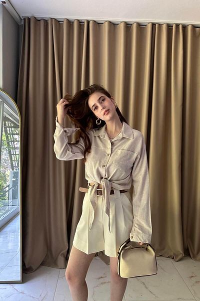 lizge giyim Single Pocket Skirt Tie Detail Bluz
