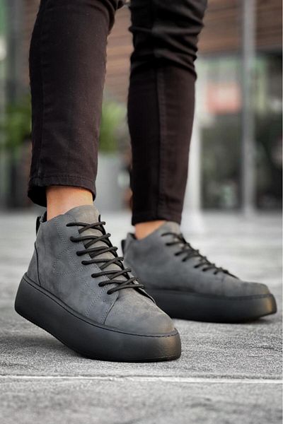 Byshoes Le10 Lace-Up Men's High Black Sole Anthracite Sports Boots