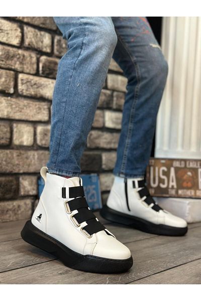 Byshoes BA0142 Banded Men's High Sole White Black Sports Boots